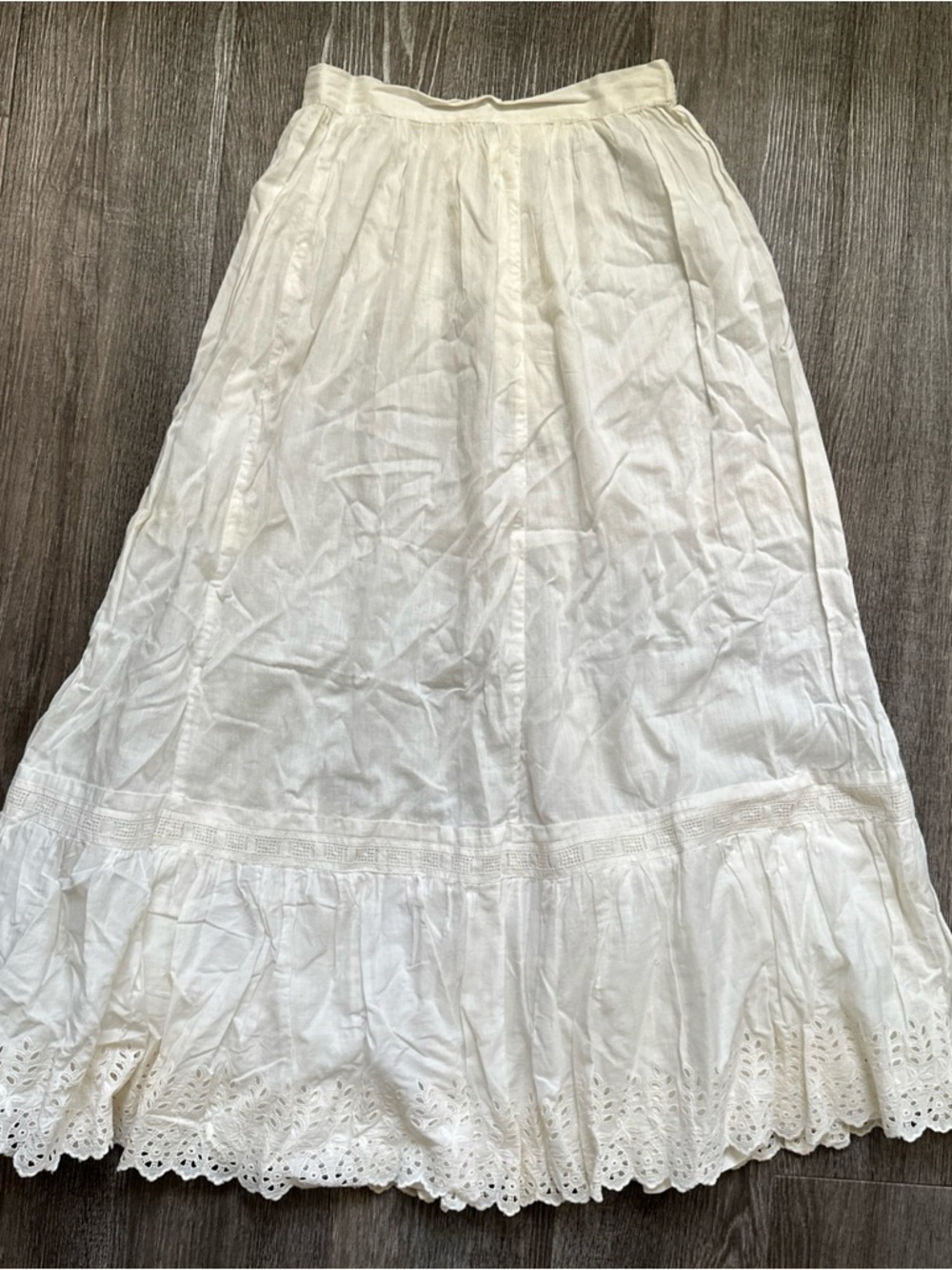 Antique Edwardian Victorian White Cotton Eyelet Lace Trim Petticoat Teen Skirt